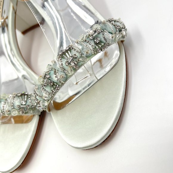 Badgley Mischka Size 8.5 Light Pastel Blue Green Satin Dress Sandals Heels Shoes - Picture 7 of 15